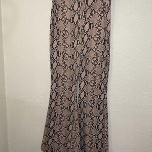 Boohoo Womens Snake Print Flare Pants Brown Beige High Waist Stretch UK 18